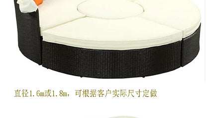 N Outdoor Lounge Leisure Ratten Bed Balcony Courtyard Sun Shade Sofa Outdoor round Bed