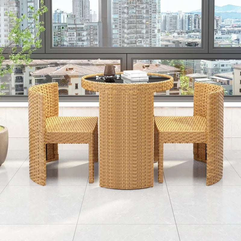 Balcony Small Table and Chair Tea Table and Chair Kit Outdoor Garden Combination Leisure Storage Rattan Knitting Small Table and
