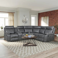 Manual Reclining L-Shaped Leather Sectional Sofa with Storage and Cup Holders for Home Theater Living Room