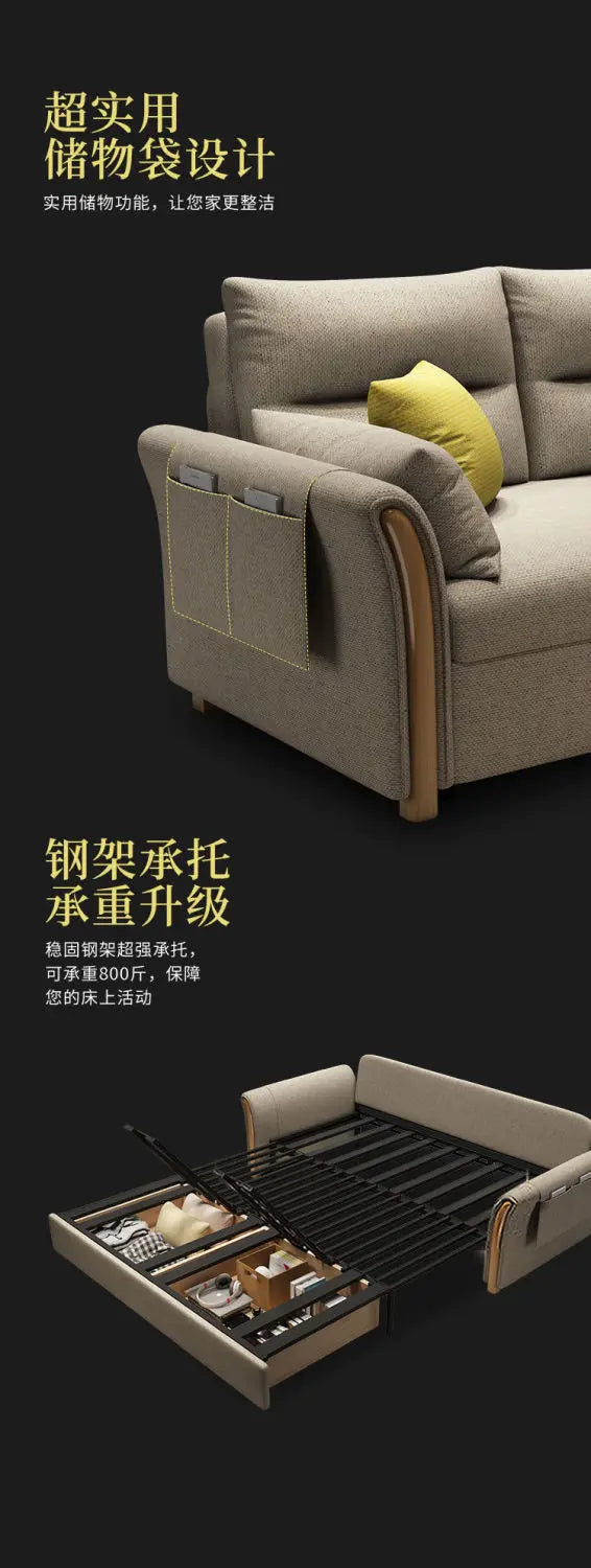 Multifunctional foldable sofa bed dual-purpose retractable small apartment storage single push-pull bed technology fabric