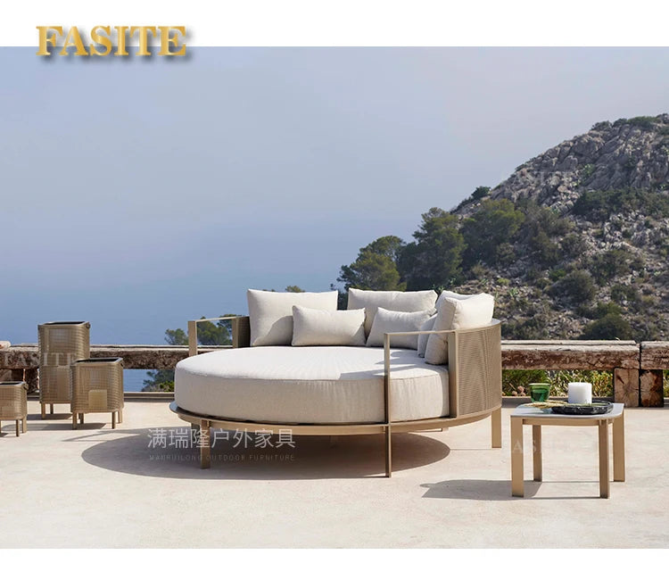 Villa Swimming Pool Outdoor Sofa Courtyard Garden Balcony Large Round Bed Beach Outdoor Lounger Champagne Gold