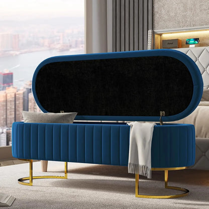 50" Storage Ottoman Bench with 2 Additional Ottomans, End of Bed Bench Bedroom Bench, Upholstered Velvet Long Window Bench with