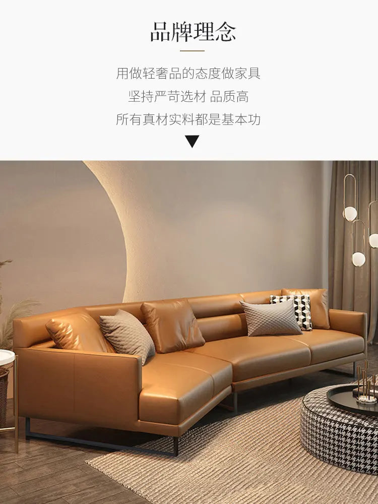 Italian minimalist leather sofa living room size apartment princess corner first layer cowhide down combination light luxury sty