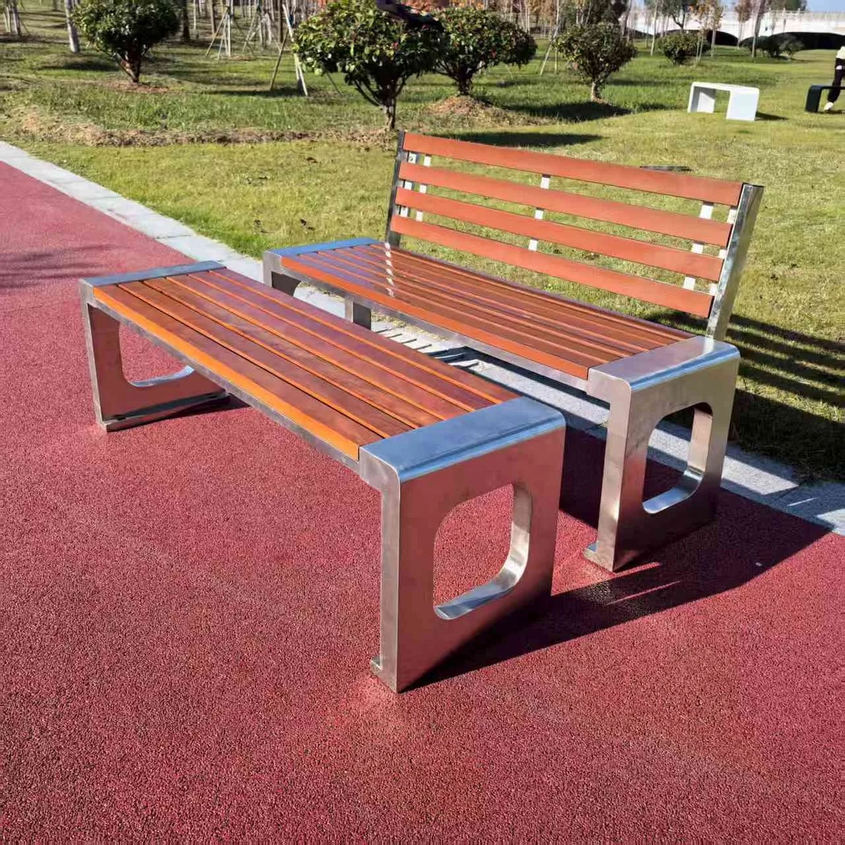 Banc de jardin extérieur 4 places en bois massif, moderne et élégant, pour meubles de parc ou de rue, chaise de Patio élégante