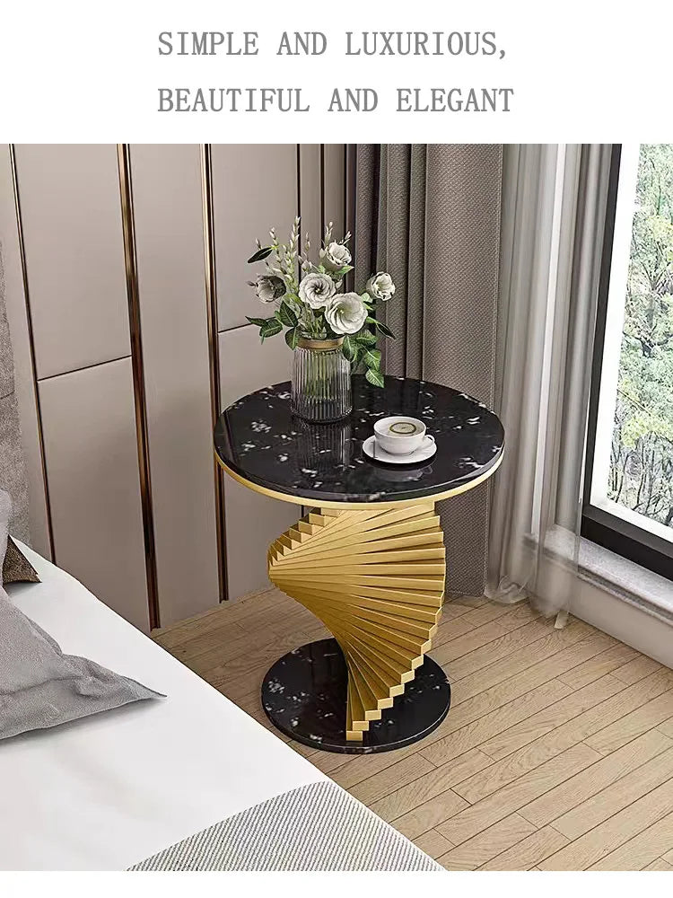 Living room modern luxury coffee corner table latest round top gold metal base side table