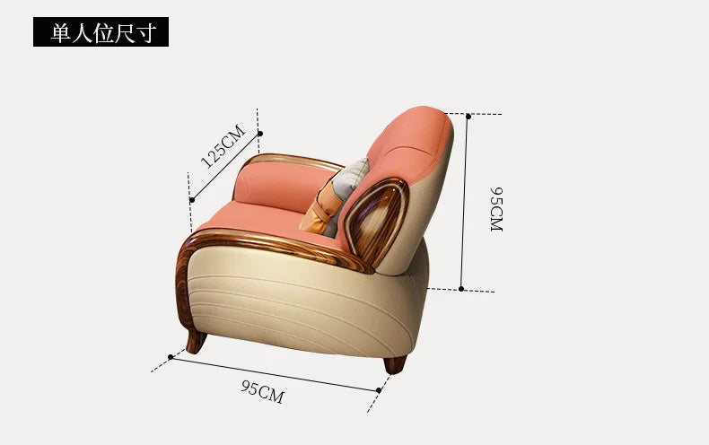 A71Chinese ebony leather sofa modern simple solid wood villa living room leather sofa