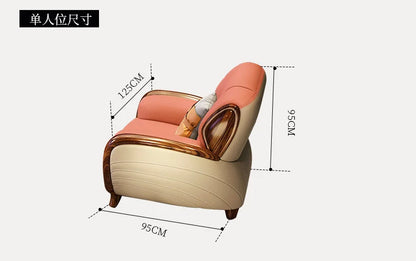 A71Chinese ebony leather sofa modern simple solid wood villa living room leather sofa