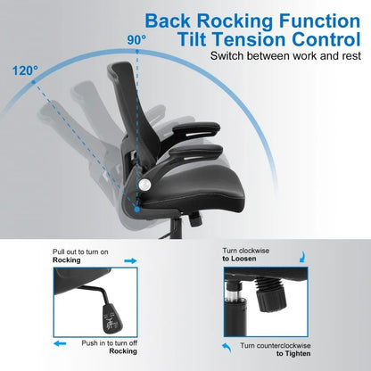 Ergonomic Office Chair with Adjustable Lumbar Support, PU Leather Seat and Flip-up Arms for Home Office Comfort