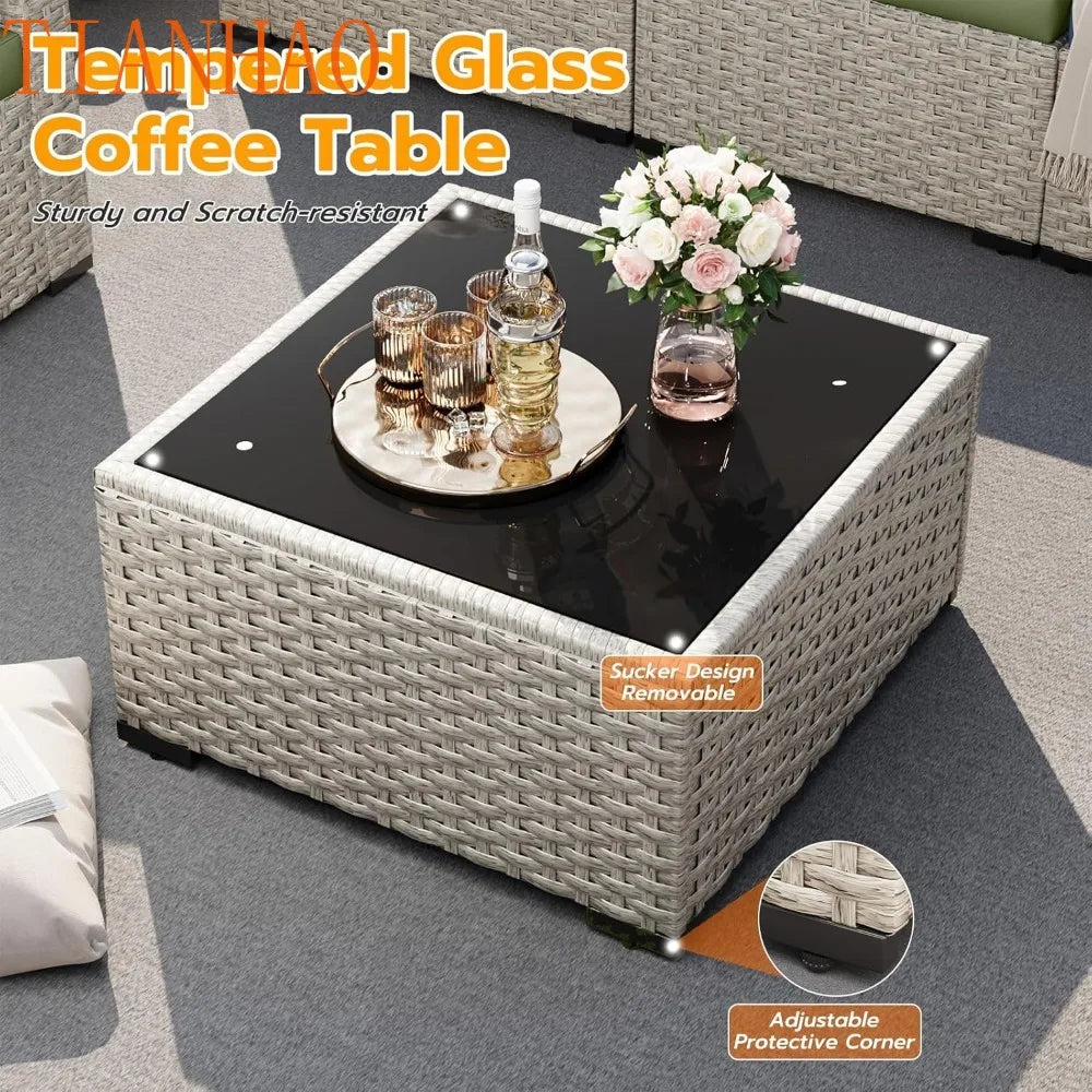 Outdoor Patio Furniture Set, 7-Piece PE Wicker Sectional Sofa with Tea Table, Outdoor Conversation Set for Patio,