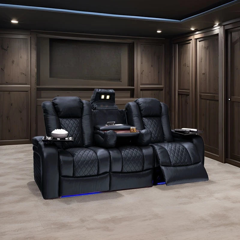 Living room villa leather sofa top layer cowhide electric multi-functional sofa audio-visual room VIP combination
