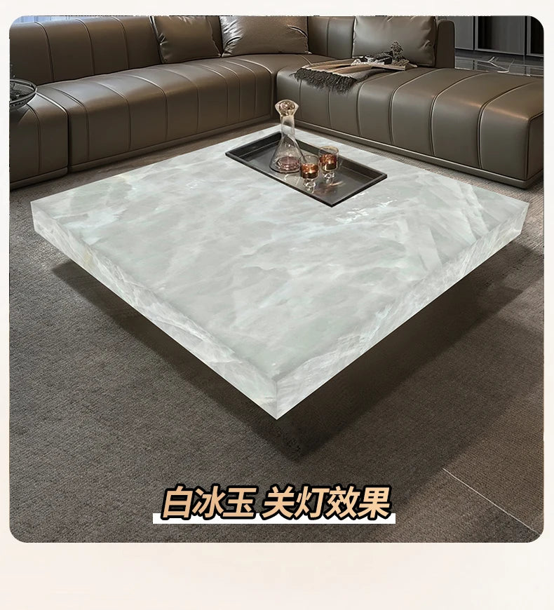 **Rectangle living room coffee table luminous jade luxury stone villa marble natural high-grade light luxury minimalist mansion