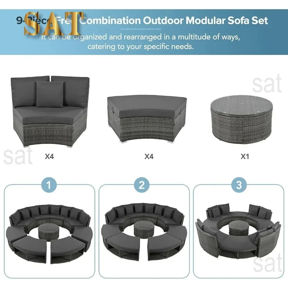 v Outdoor Furniture Sets Luxury Circular Outdoor Rattan Camping Garden Patio Set Complete Lounge 127.9 x 127.9 x 33.1 inches