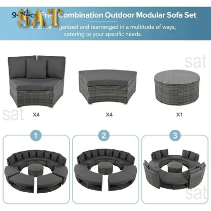 v Outdoor Furniture Sets Luxury Circular Outdoor Rattan Camping Garden Patio Set Complete Lounge 127.9 x 127.9 x 33.1 inches