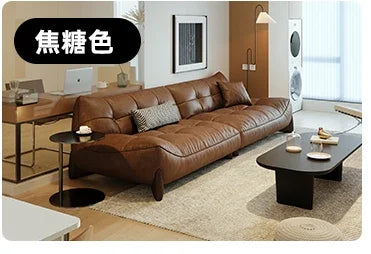 Extreme leather sofa Italian minimalist first layer cowhide living room simple medium and ancient style retro small apartment
