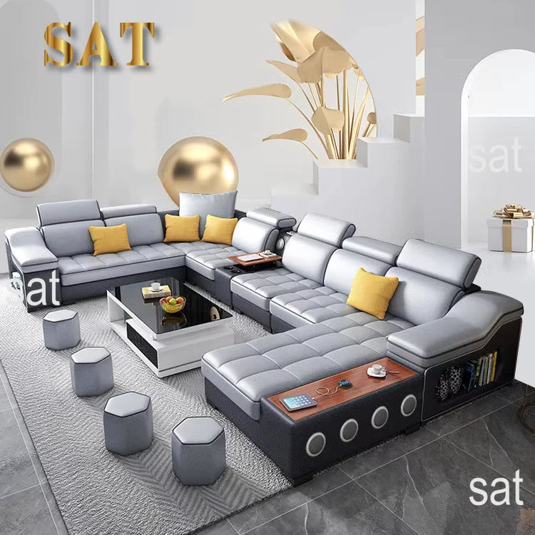 For Multifunctional U-Shaped Sofa Set Fabric Corner Sofa With Usb Speaker  Living Room Furniture 7 Seater Sofa China Furniture