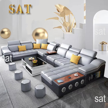 For Multifunctional U-Shaped Sofa Set Fabric Corner Sofa With Usb Speaker  Living Room Furniture 7 Seater Sofa China Furniture