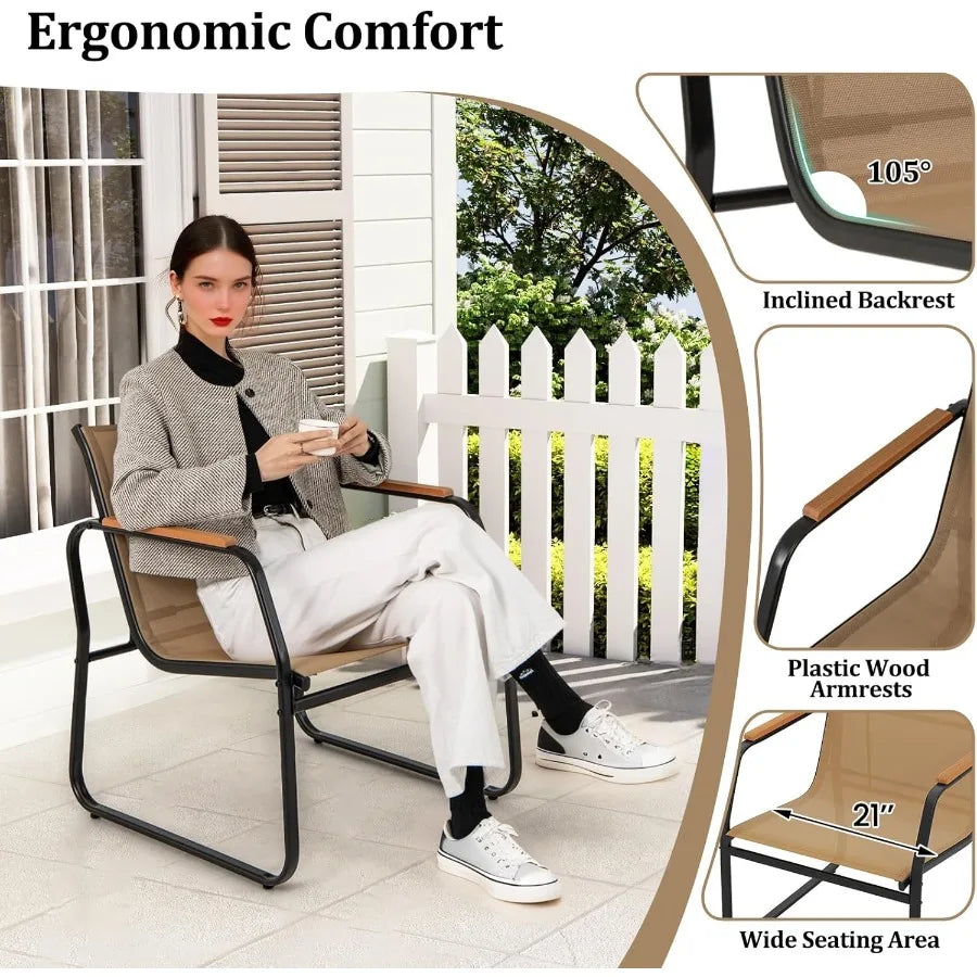 3 Pieces Patio Furniture Set Outdoor Bistro Conversation Set with Breathable Mesh Fabric and Metal Frame Front Porch T