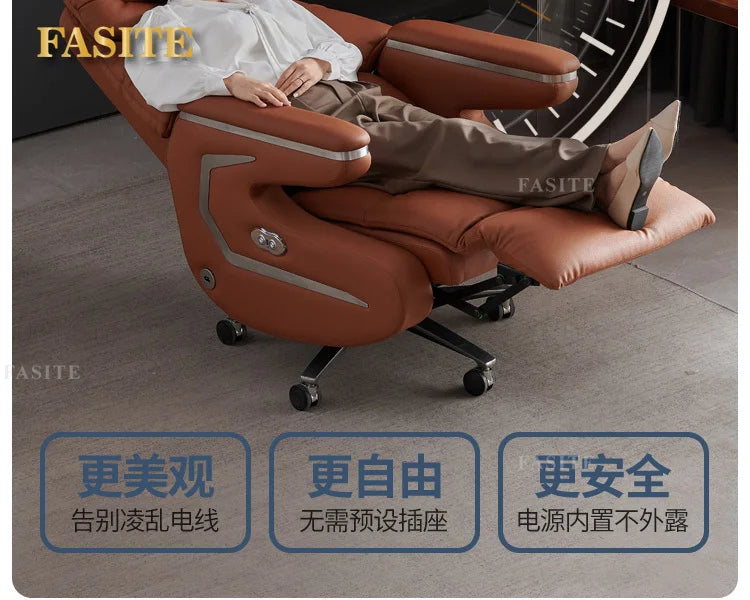 Lunch break can lie down dual-purpose leather office desk chair, light luxury sedentary and comfortable electric massage boss