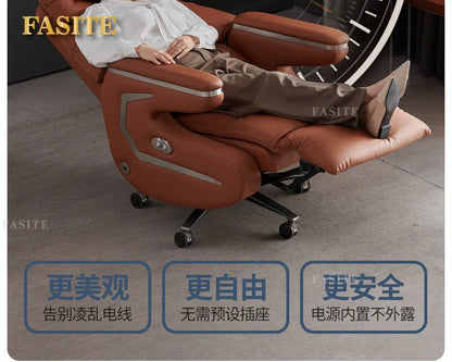 Lunch break can lie down dual-purpose leather office desk chair, light luxury sedentary and comfortable electric massage boss
