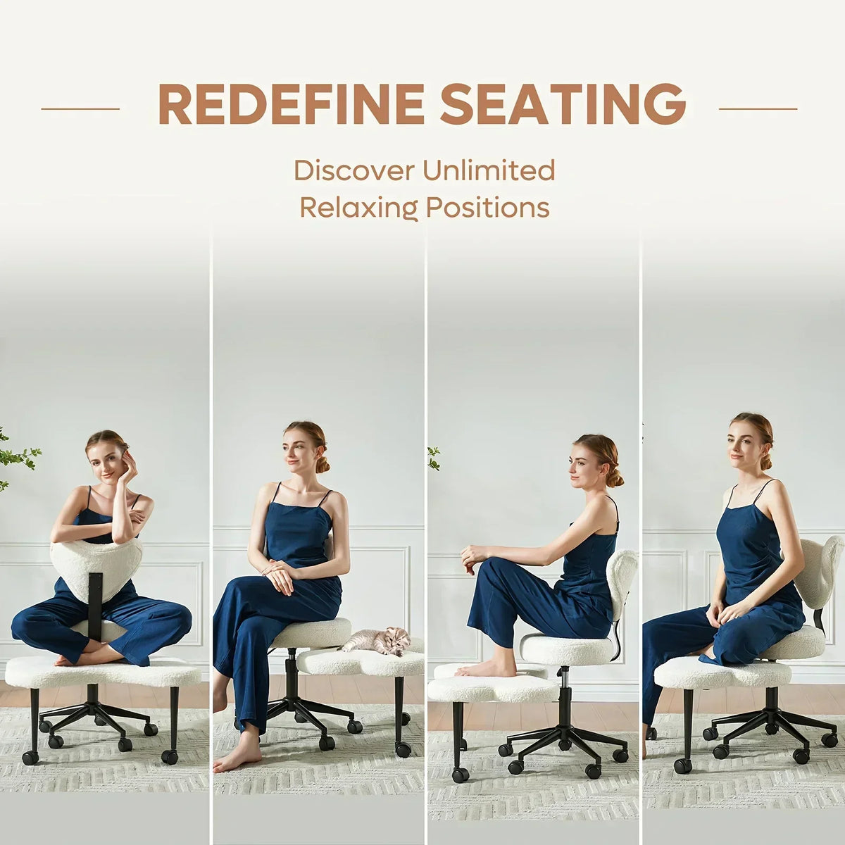 Cross Leg  Meditation with Wheels, ADHD  Height Adjustable Seat, Adjustable Footstool Chair Gaming Game