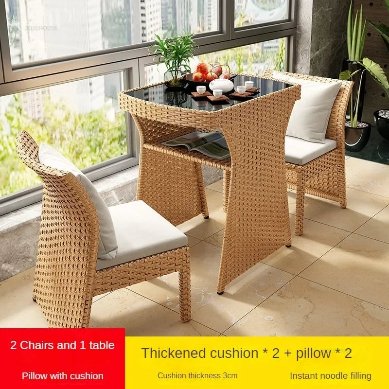 European Rattan Garden Furniture Sets Home Balcony Patio Furniture Creative Open-air Garden Furniture Combination Outdoor Set F