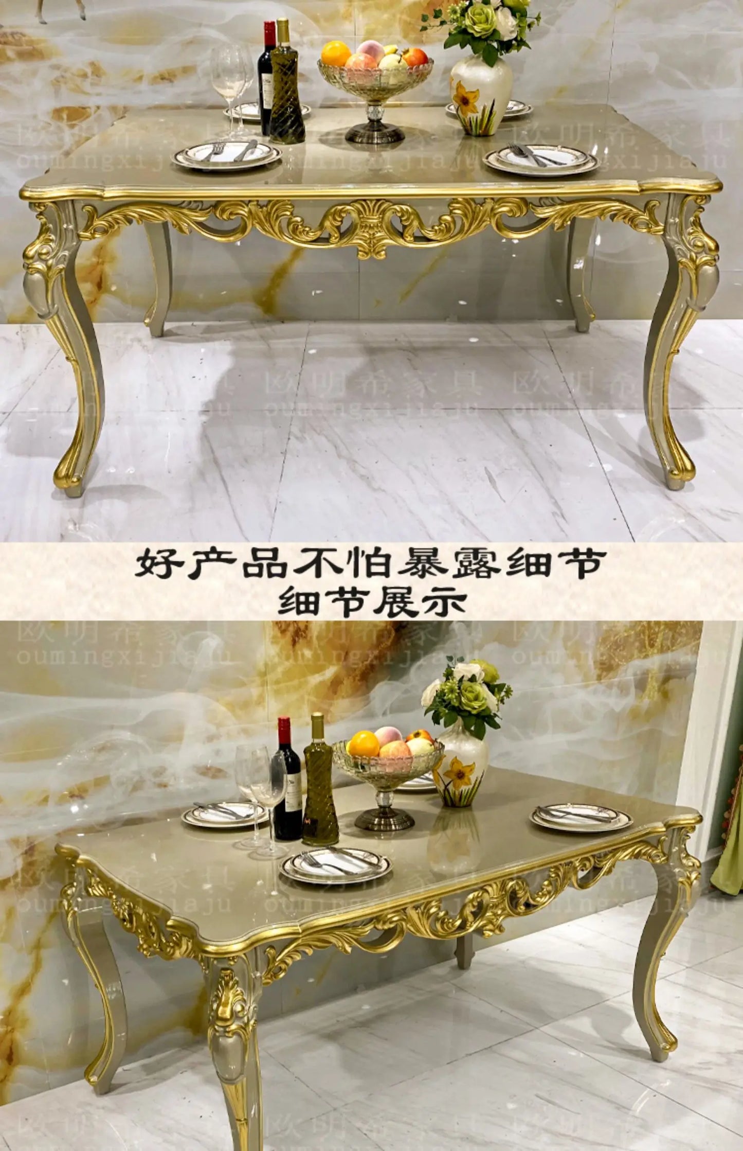 European dining table and chair combination classical solid wood villa household small apartment dining table  FT