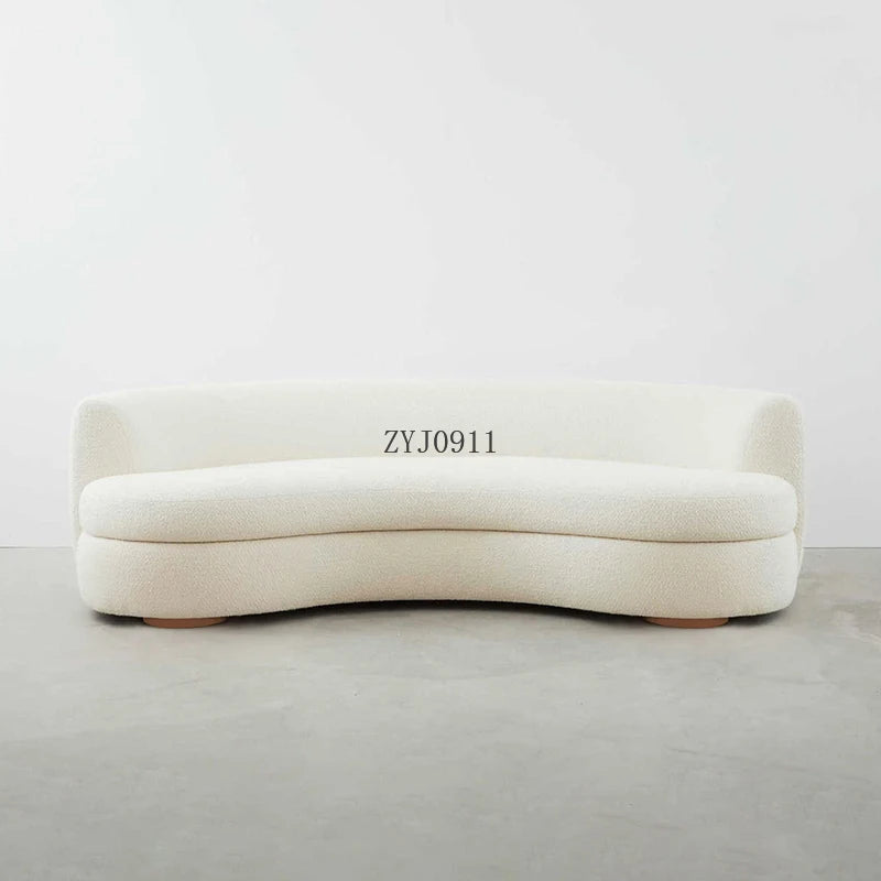 Nordic curved fabric sofa modern white cream style lamb wool special-shaped sofa