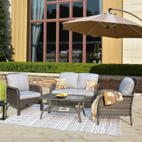 All-Weather Wicker Outdoor Sofa Set with Loveseat, Chairs, and Coffee Table - Garden Furniture Set