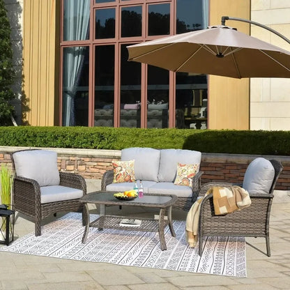 All-Weather Wicker Outdoor Sofa Set with Loveseat, Chairs, and Coffee Table - Garden Furniture Set