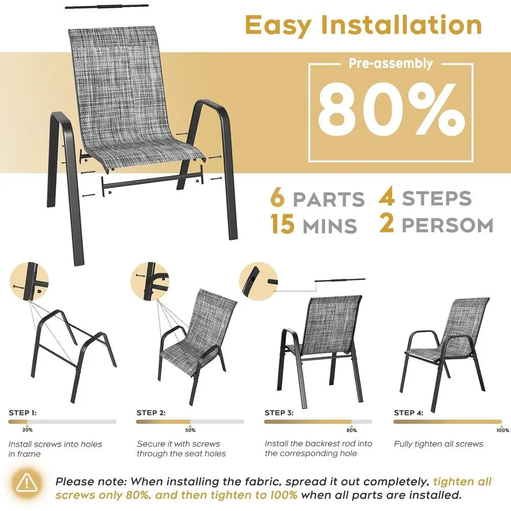 Patio Dining Chairs Set of 4 Outdoor Stackable Dining Chairs for All Weather 330lbs Capacity Heavy Duty Textilene Fabric Rustpro