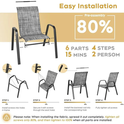 Patio Dining Chairs Set of 4 Outdoor Stackable Dining Chairs for All Weather 330lbs Capacity Heavy Duty Textilene Fabric Rustpro