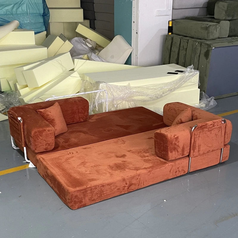 Compression Sofa, Teddy Sofa, Italian Simple Retro High-end Corduroy Living Room Sofa, Sofa Bed,Foldable, Removable and Washable