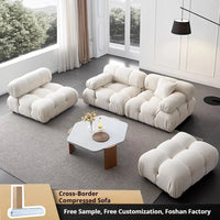 Cream Modular Sofa Set, Cat-Proof Teddy Fabric 3-Seater with Latex-Foam Fill, Imported Pine Frame, Nordic Retro Style