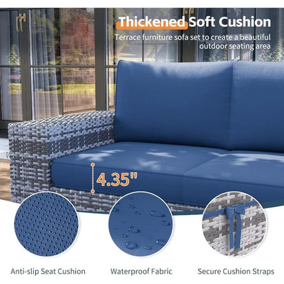 7 Piece Patio Furniture Set with Fire Pit Table, 8''Wide Armrest Modular Rattan Outdoor Sectional Sofa Set,Wicker Patio