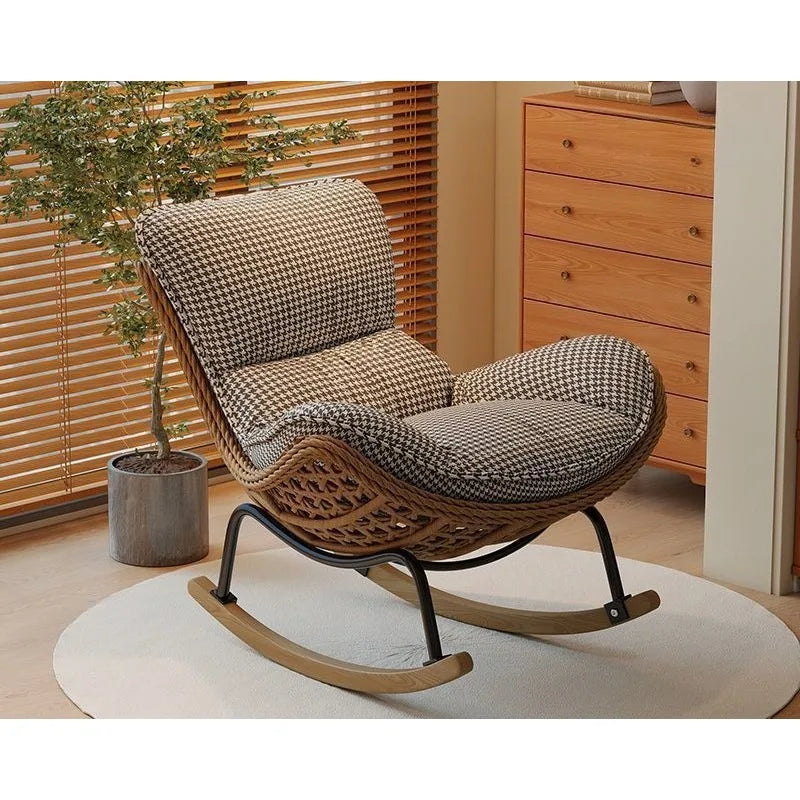 Woven Rattan Rocking Chair with Metal & Wood Base Stylish & Comfortable Seating for Living Room & Balcony Decor