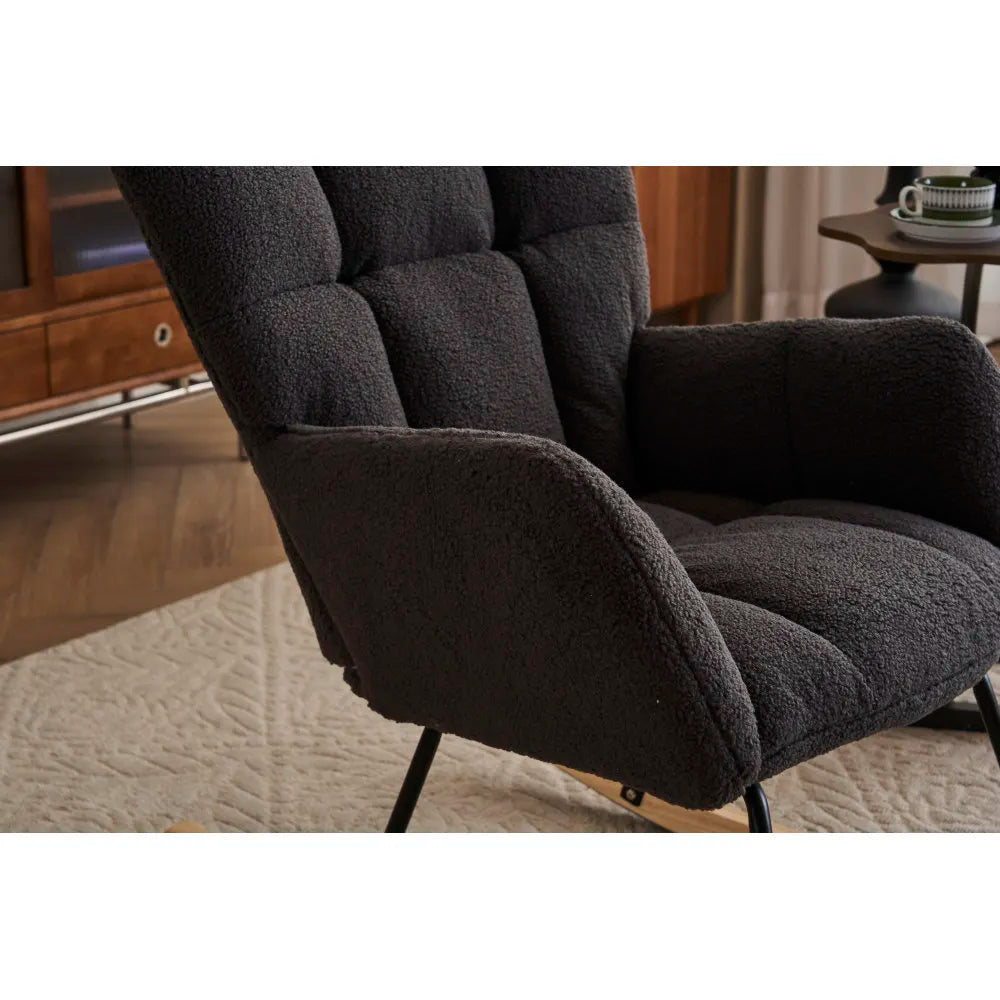 Modern Swing Chair in Teddy Fabric with Tufted Cover Upholstered Seathigh backrest for Living and Bedroom