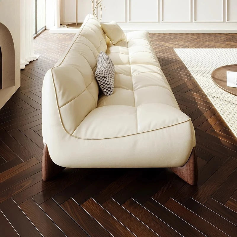 Italian leather sofa cowhide French minimalist retro large and small apartment living room sofa