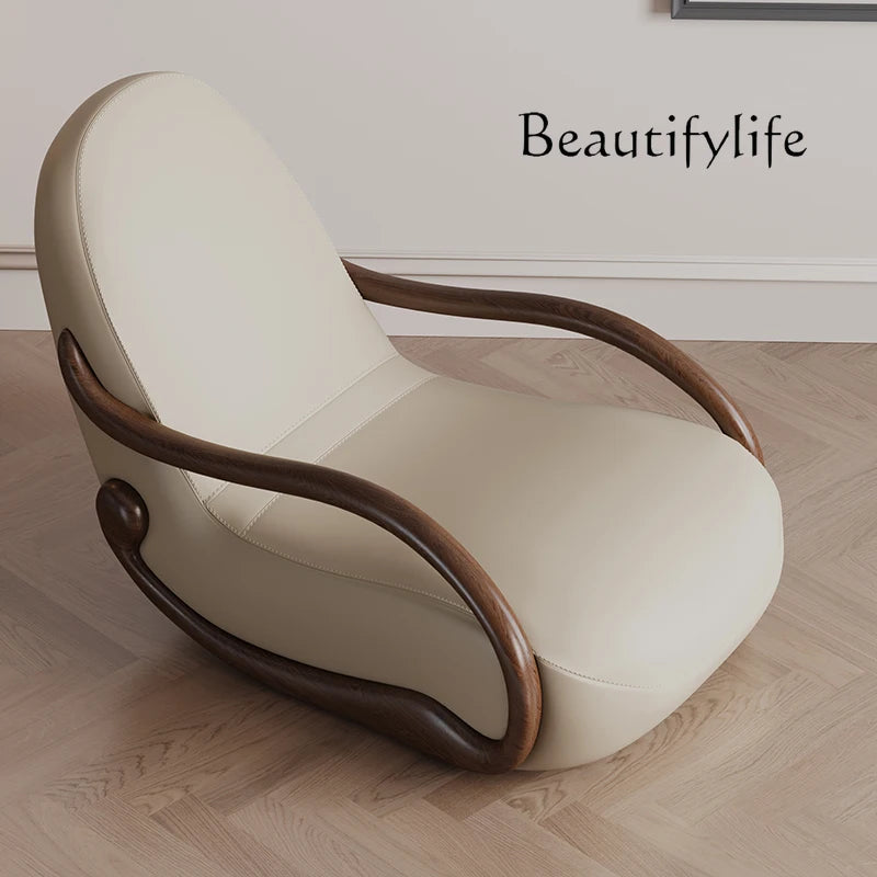 Design rocking chair new Chinese leisure chair walnut armrest living room balcony lazy recliner Italian minimalist