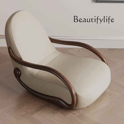 Design rocking chair new Chinese leisure chair walnut armrest living room balcony lazy recliner Italian minimalist