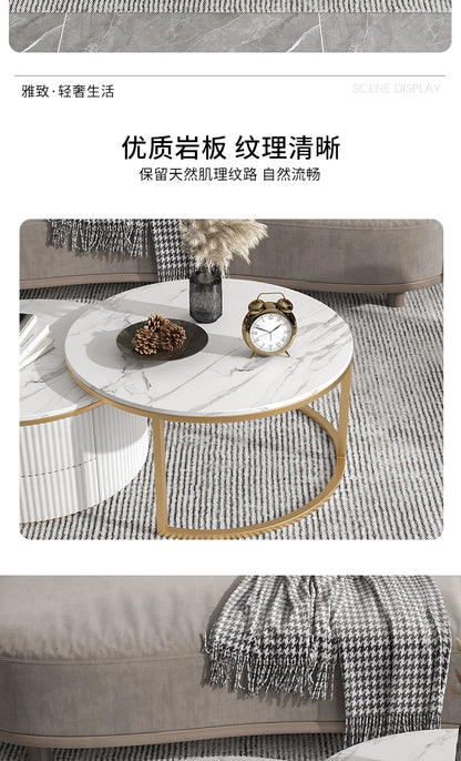 Rock slab coffee table round light luxury TV cabinet combination living room household marble size round