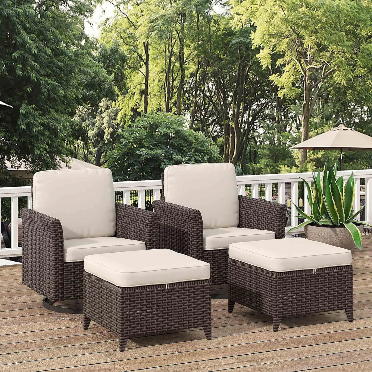 Two-Piece Outdoor Wicker High Back Chairs with Weather-Resistant Cushions for Patio, Garden, and Deck Use