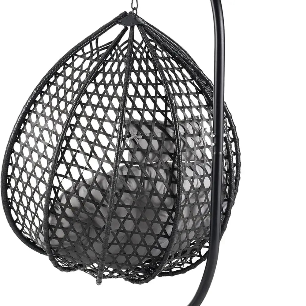 Outdoor/Indoor Wicker Swing Chair with Stand, Egg Hammock for Patio, Garden, Living Room