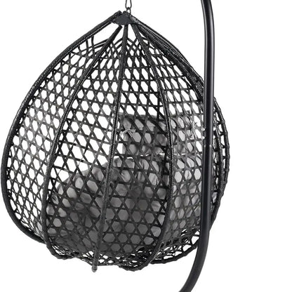 Outdoor/Indoor Wicker Swing Chair with Stand, Egg Hammock for Patio, Garden, Living Room