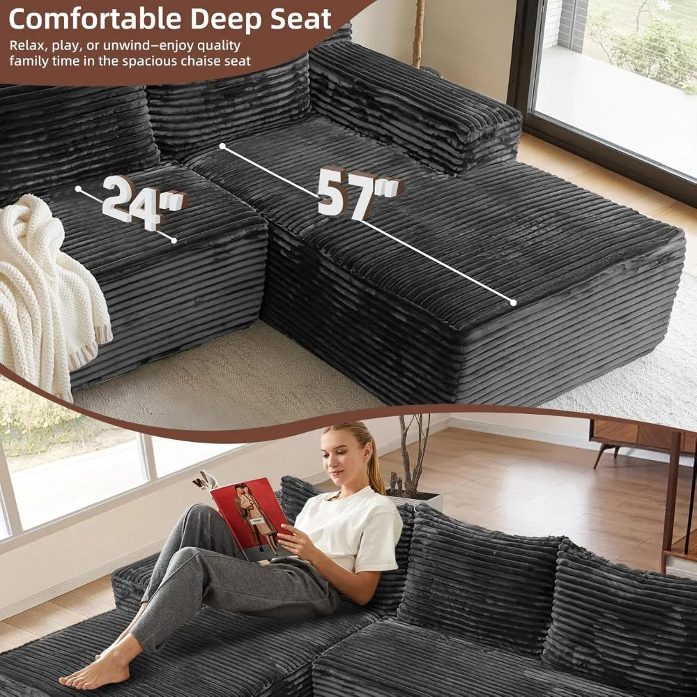 106'' Modular Sectional Sofa, L-Shaped Boneless Cloud Couch with Chaise Lounge, 4-in-1 Flexible Combination Faux Rabbit Fur