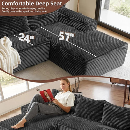 106'' Modular Sectional Sofa, L-Shaped Boneless Cloud Couch with Chaise Lounge, 4-in-1 Flexible Combination Faux Rabbit Fur