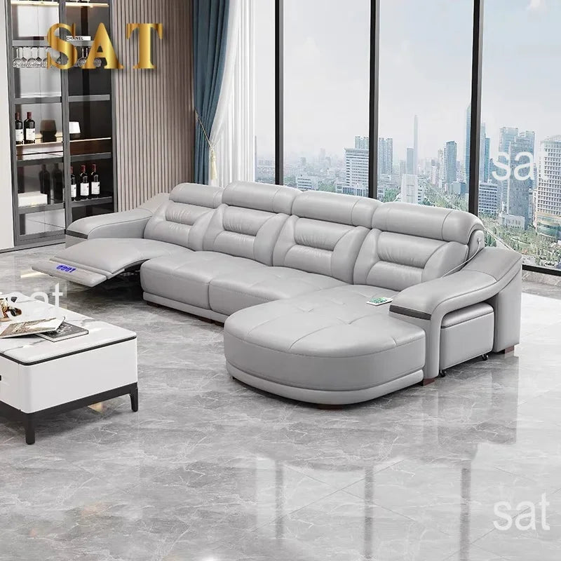 -Modern leather electric recliner sofa couch corner L shape moduler sectional sofas recliner seats living room furniture home