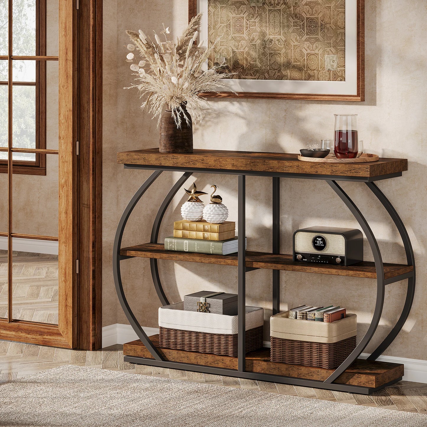 Tribesigns 41.3" Console Table, Industrial 3-Tier Entryway Table with Arched Metal Frame and Storage Shelves for Living Room