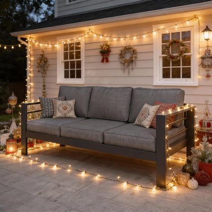 Outdoor Couch Aluminum Patio Furniture Sofa, 3 Seat All-Weather Metal Patio Couch With 5" Thick And Soft Cushion, Customized