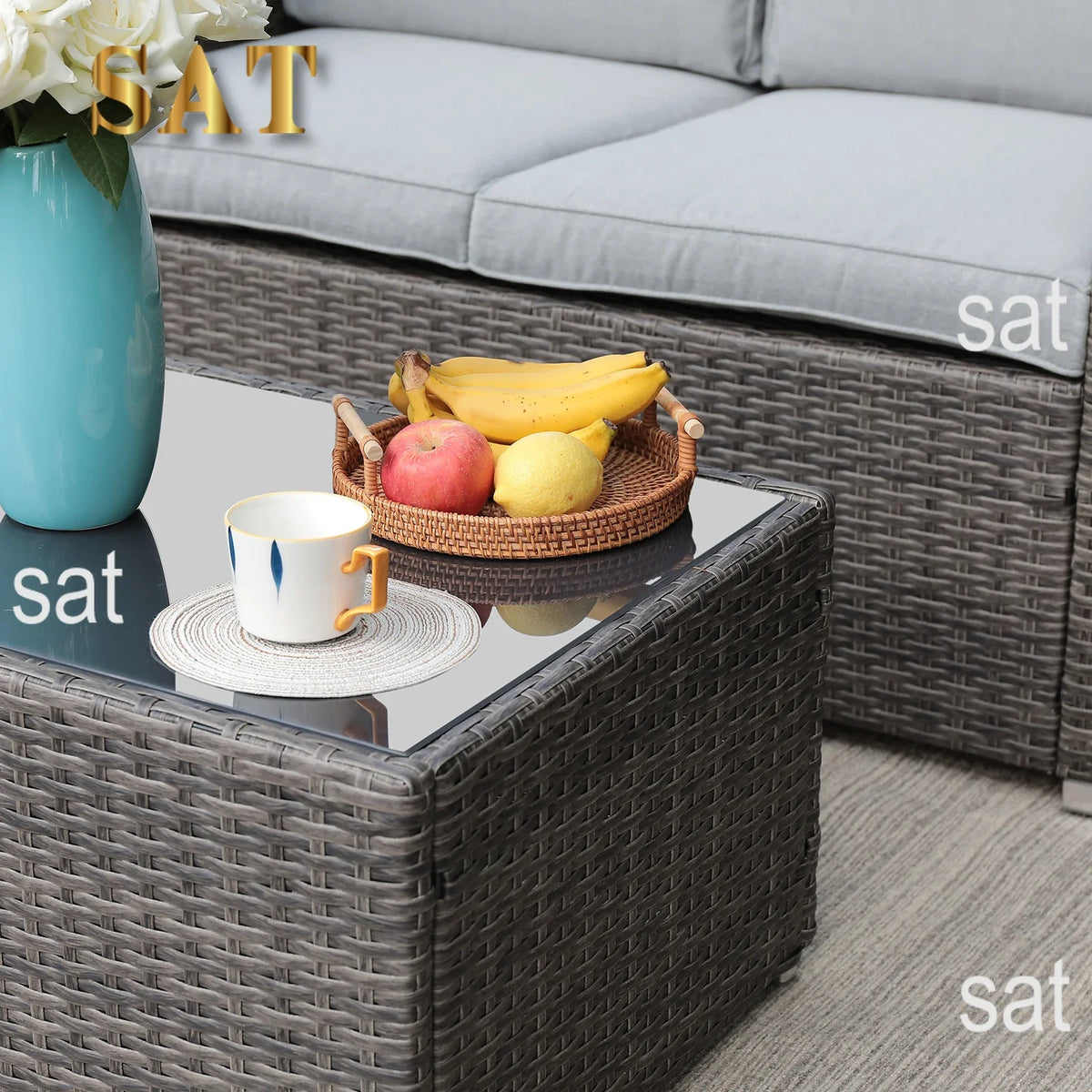 'Aluminum Outdoor Garden Wicker Rattan Furniture Couch Sofa Set Rope Furniture Set L Shaped Chair Sectional Sofas