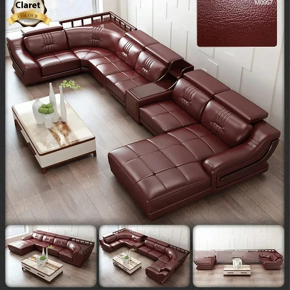 MANBAS Premium Italian Genuine Leather Sofa Sets Big Sectional Couch Living Room Sofas With Adjustable Headrests Home Furniture